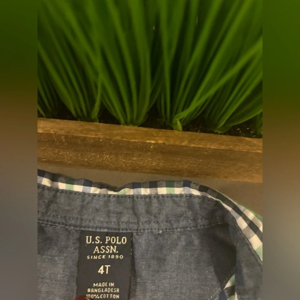 U.S Polo Assn. Boys Green/Blue Short Sleeve Button Down Size 4T - Picture 3 of 7